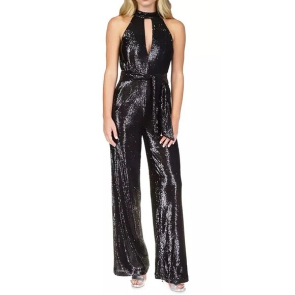 Michael Kors Sequined Halter Neck Jumpsuit classy sparkle party SZ small NO BELT